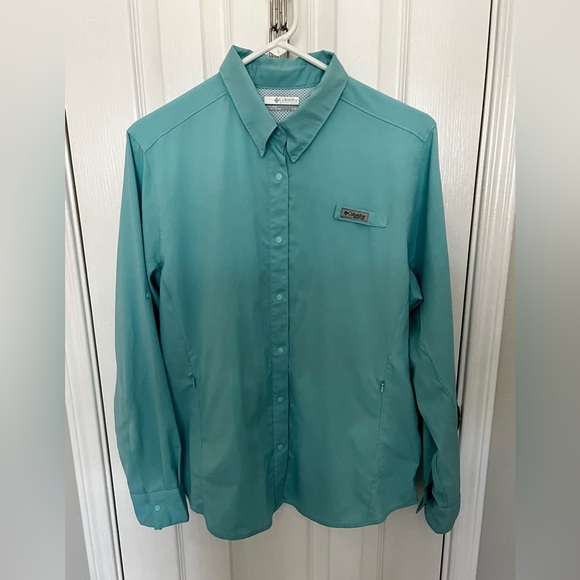 COLUMBIA WOMENS SHIRT, AQUA, size large - Picture 1 of 9